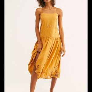 Free People Georgie Midi Dress XS NEW Yellow